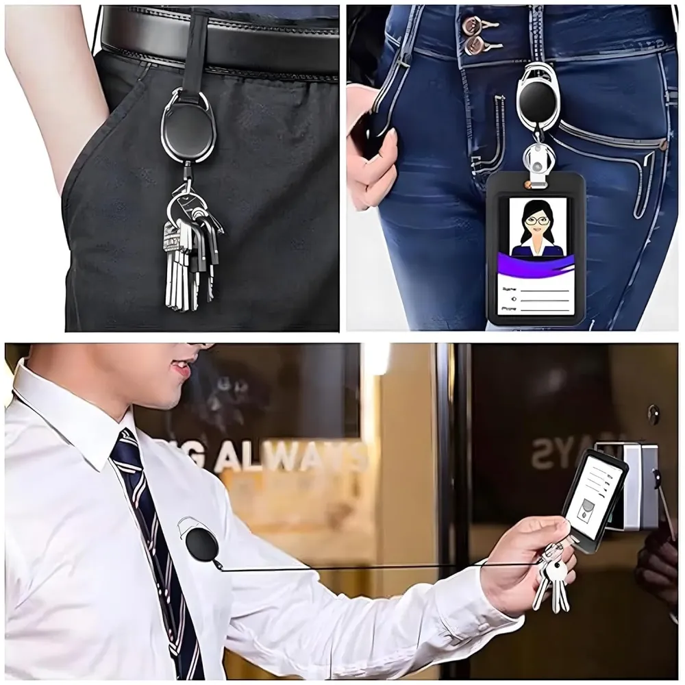 3 in 1 Id Card Holder Badge Holder with Lanyard and Retractable Wire Reel Carabiner for Company Corporate Hospitals Doctors Proximity Key Card Holder Visitors Pass