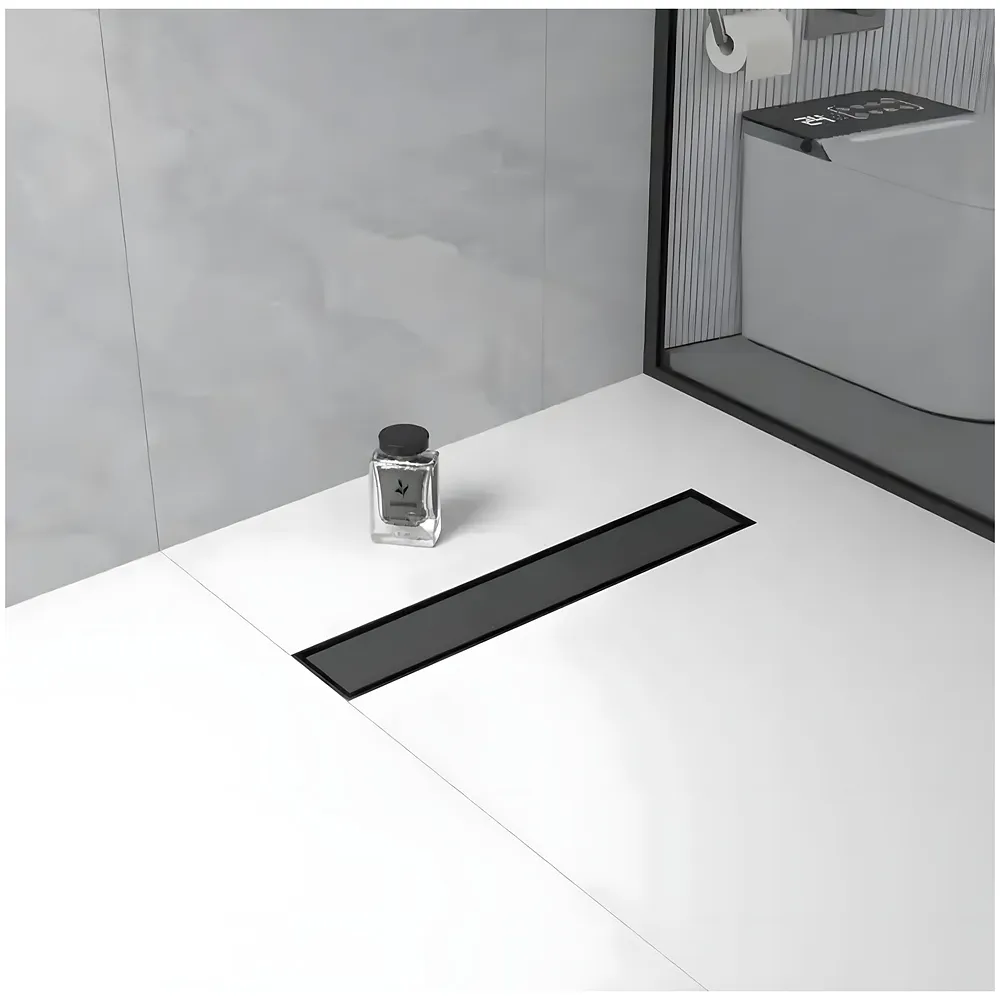 Black Floor Drain 12 x 4 Inch, 30 cm Tile Insert Center Hole Matt