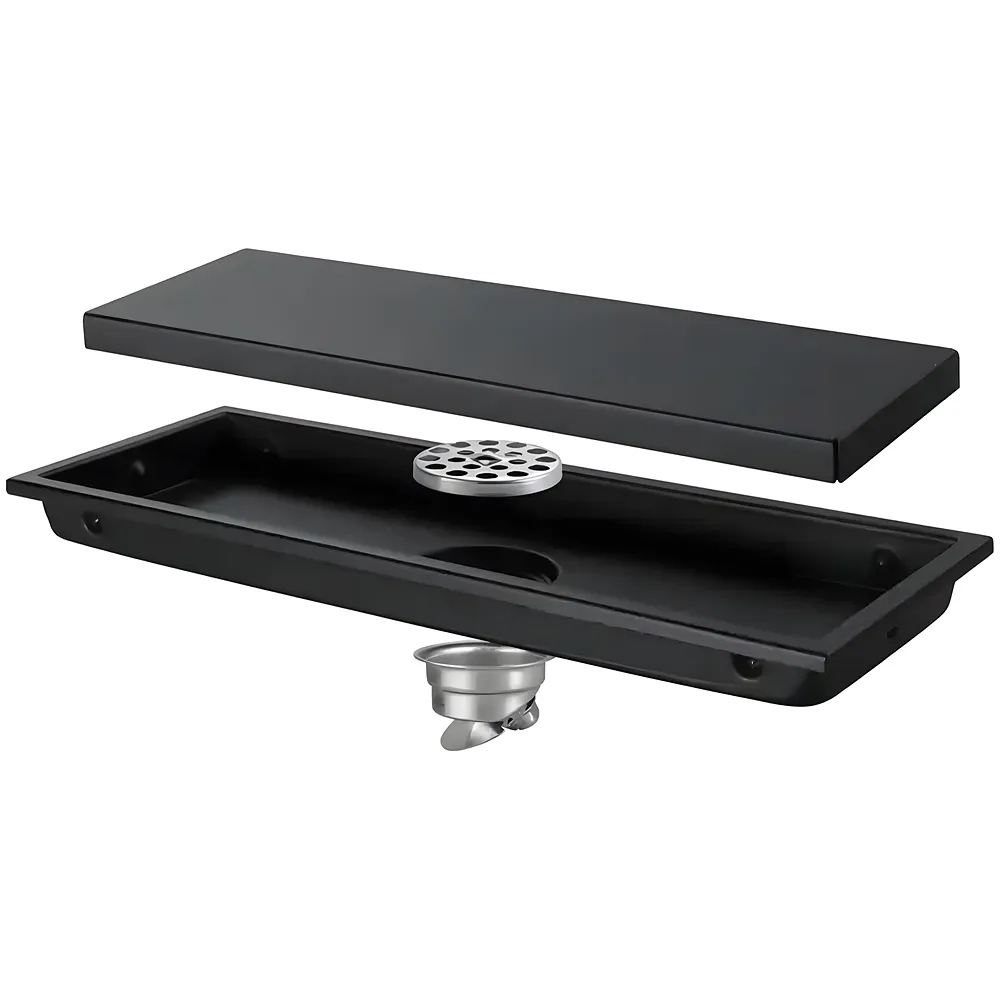 Black Floor Drain 12 x 4 Inch, 30 cm Tile Insert Center Hole Matt