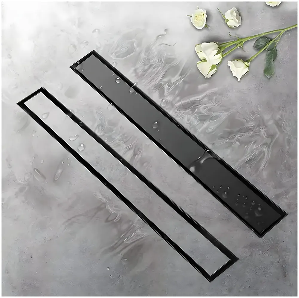 Black Floor Drain 12 x 4 Inch, 30 cm Tile Insert Center Hole Matt