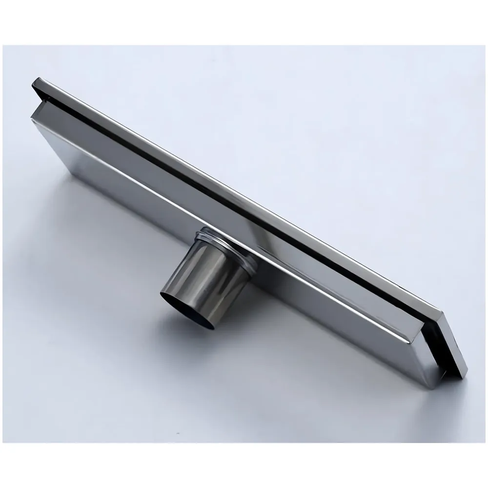 Silver Drain 12 x 4 Inches Tile Insert Floor Drain, 304 Stainless Steel Shower Drain Channel Waste Water Floor Drain for Concealed Tile Drain Channel Cockroach Trap 30 x 10 Cm (Center Hole)