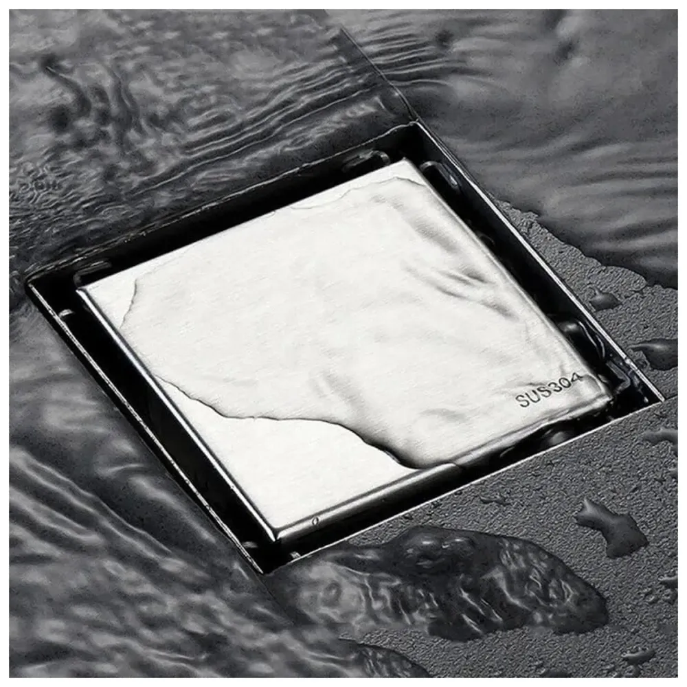 4 x 4 Inches Tile Insert Floor Drain, 304 Stainless Steel Invisible Shower Drain Channel Waste Water Floor Drain for Tile Channel with Stainless Steel Cockroach Trap