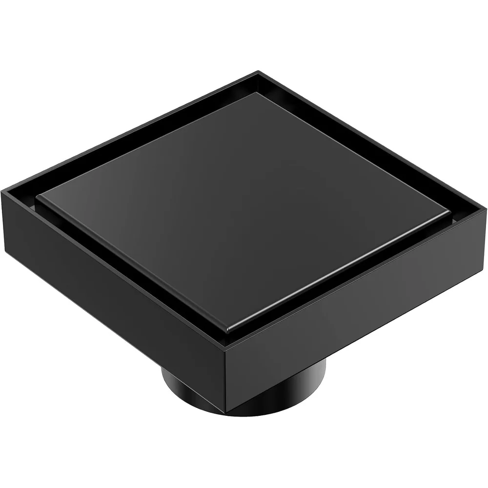 Black Floor Drain 4 x 4 Inches Tile Insert Floor Drain, SS, Invisible Shower Drain Channe Tile Drain Channel with Stainless Steel Cockroach Trap Concealed Matt Black