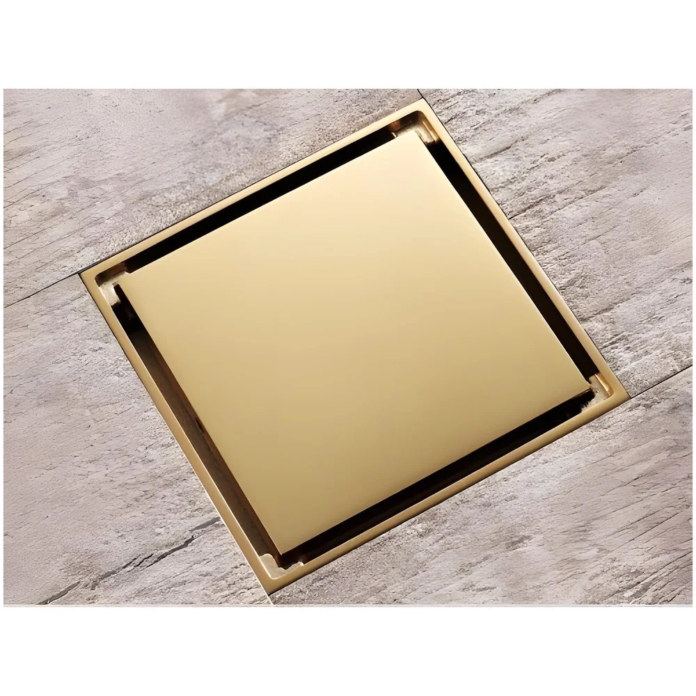 Gold Drain 4 x 4 Inches Tile Insert Floor Drain, 304 Stainless Steel Invisible Shower Drain Channel Waste Water Floor Drain for Tile Drain Channel with Stainless Steel Cockroach Trap