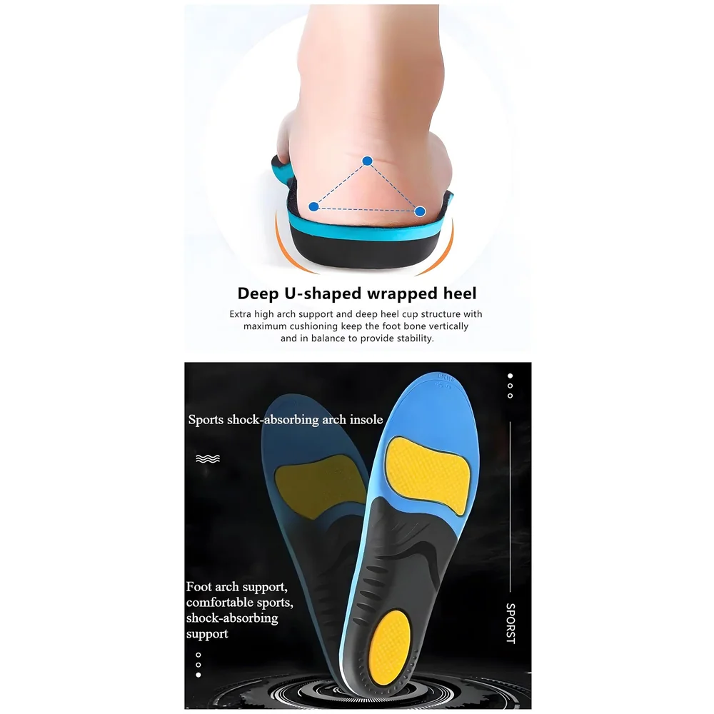 Gel Arch Insoles Flat Feet Plantar Fasciitis Euro 35 to 38 Blue
