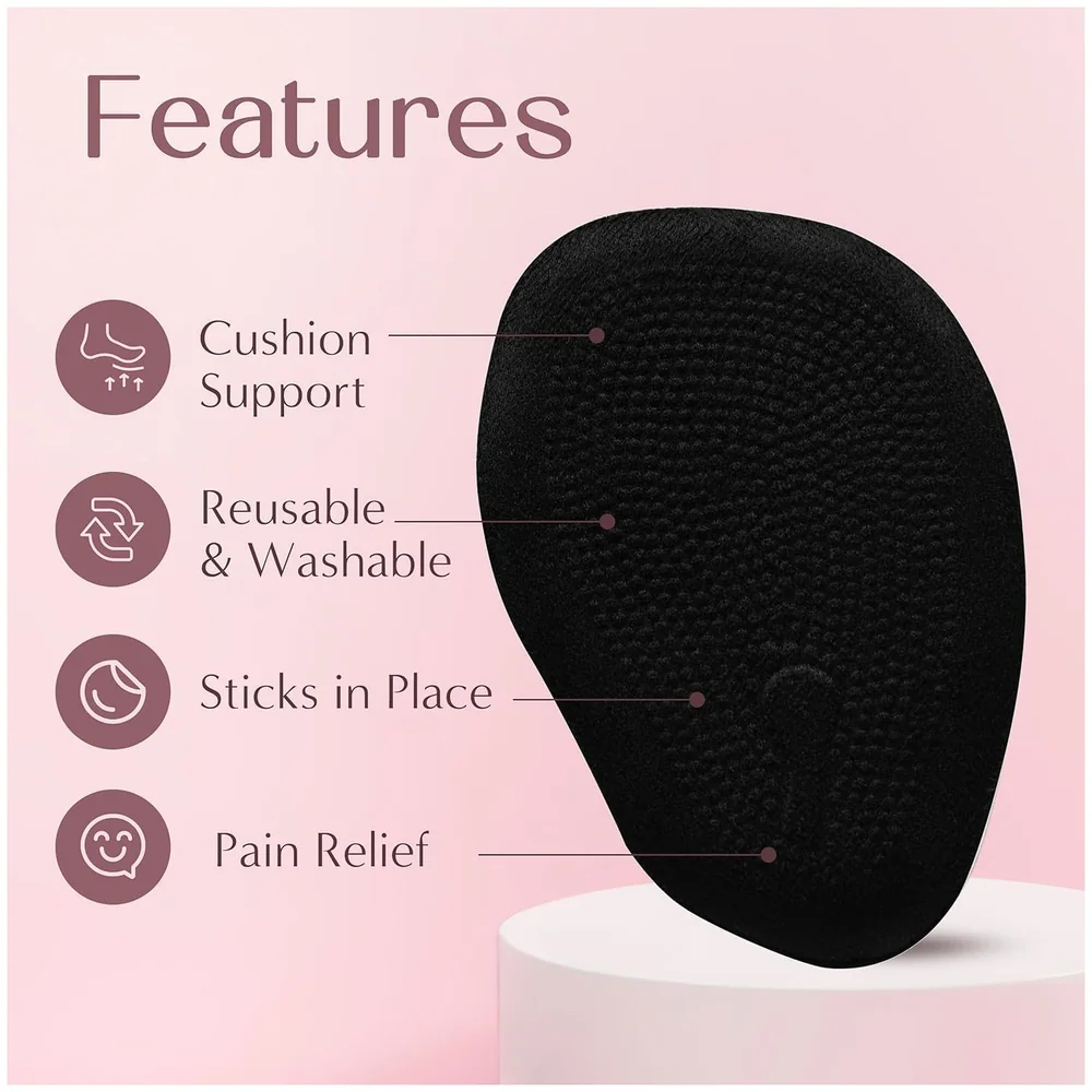 Silicone Ball of Foot Cushion Metatarsal Pad 10 x 7 cm in Black
