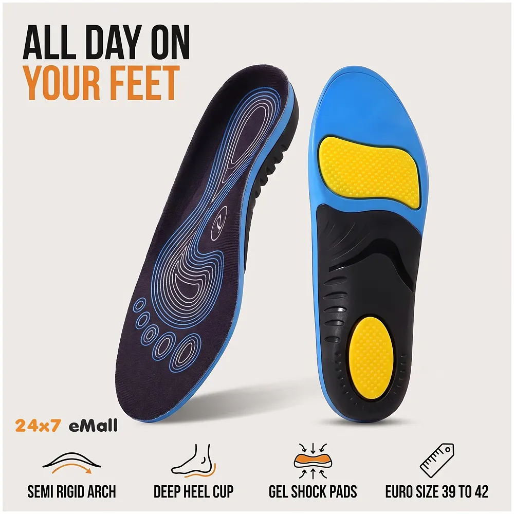 Gel Orthotic Insoles Flat Feet Plantar Fasciitis Euro 39 to 42