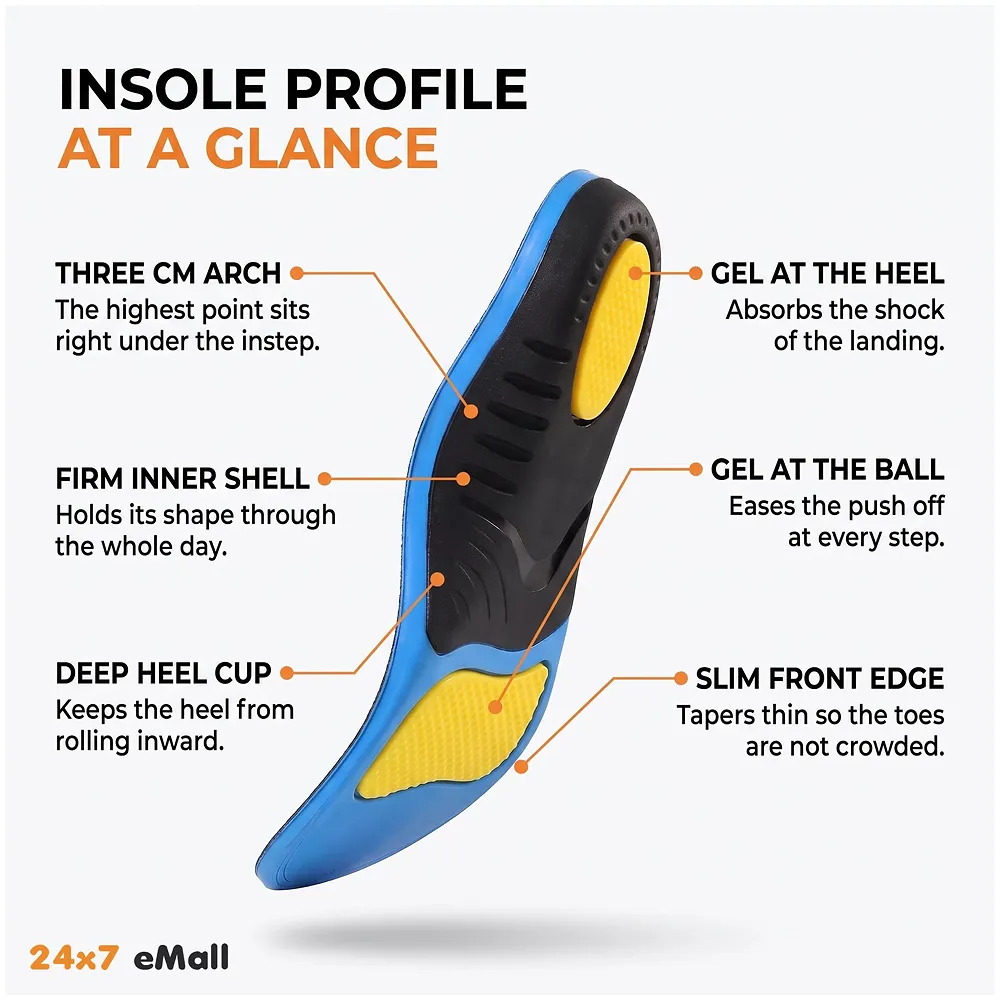 Gel Orthotic Insoles Flat Feet Plantar Fasciitis Euro 39 to 42