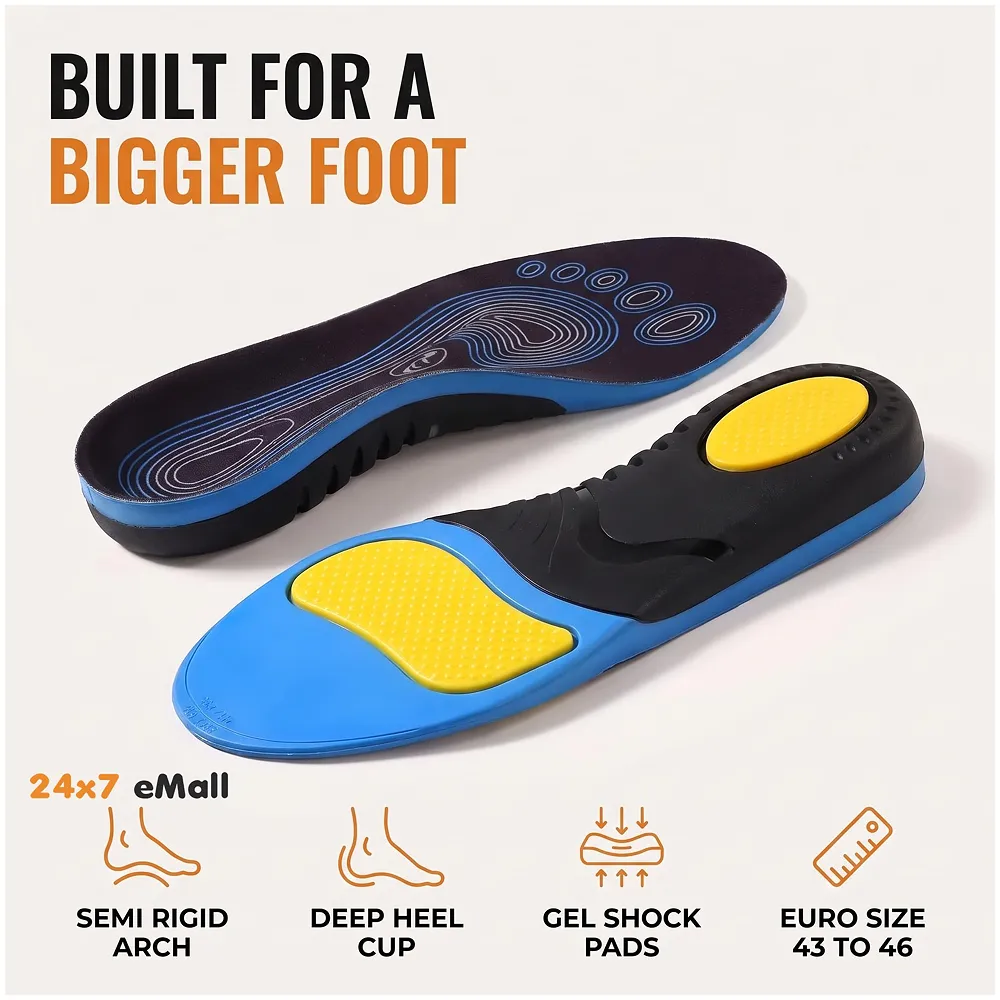 Gel Orthotic Insoles Flat Feet Plantar Fasciitis Euro 43 to 46