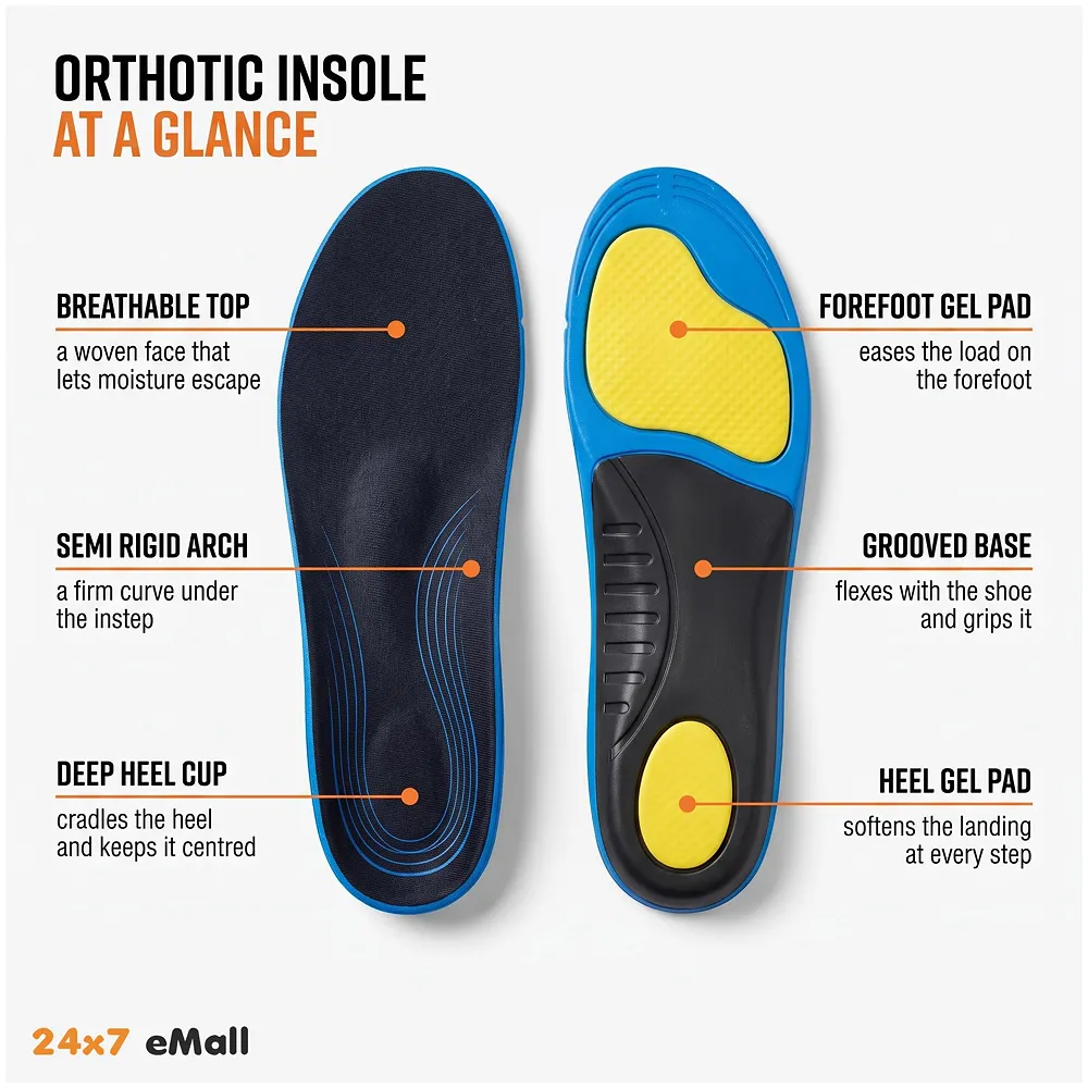 Gel Orthotic Insoles Flat Feet Plantar Fasciitis Euro 43 to 46