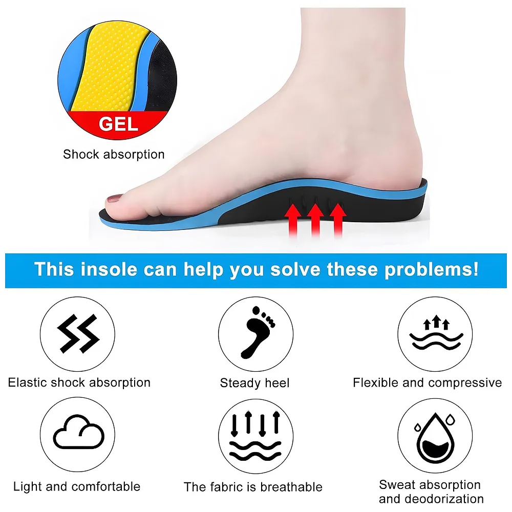 Gel Orthotic Insoles Flat Feet Plantar Fasciitis Euro 43 to 46