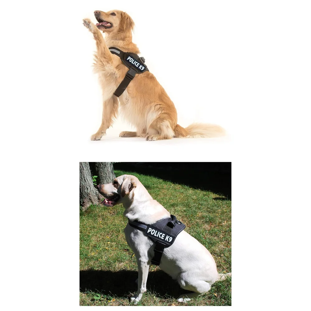 Dog K9 Police Dog Harness Vest with Hook and Loop Straps and Handle and Adjustable (Large -28-34 Inch Girth, Black)