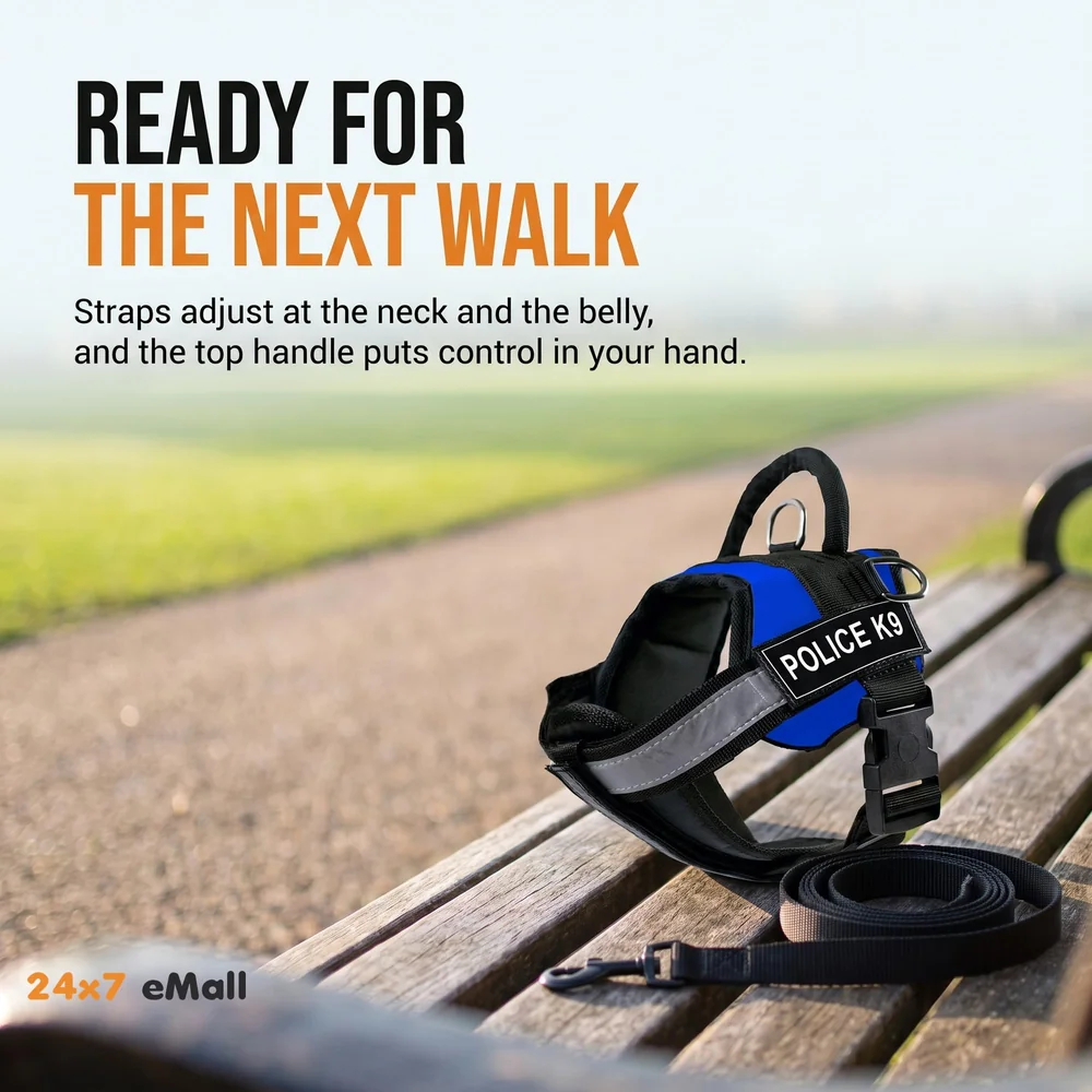 Dog K9 Police Harness Dog Vest Loop Straps and Handle and Adjustable (XL- 28-38 Inch Girth, Blue)