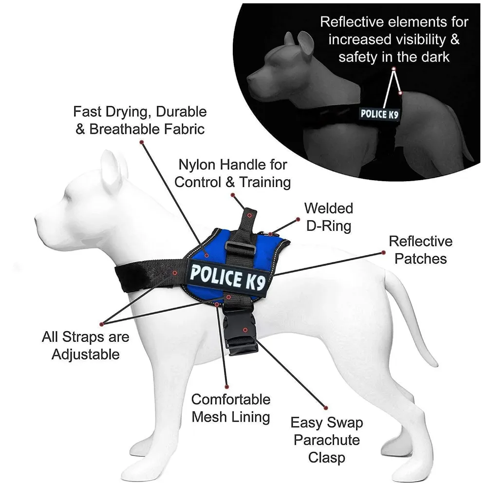 Dog K9 Police Harness Dog Vest Loop Straps and Handle and Adjustable (M- 22-28 Inch Girth, Blue)