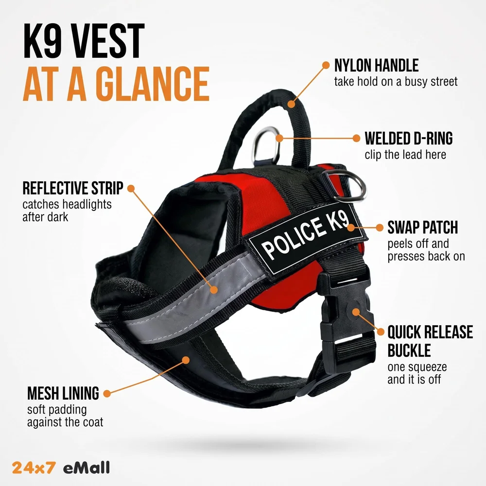 Dog K9 Police Harness Dog Vest With Hook And Loop Straps And Handle And Adjustable (Xl- 28-38 Inch Girth, Red), Pack Of 1