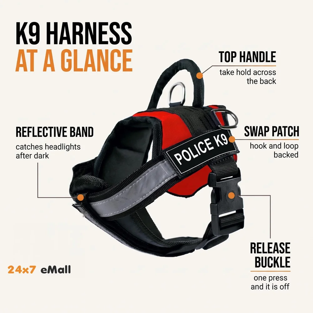 Dog K9 Police Harness Dog Vest with Hook and Loop Straps and Handle and Adjustable (Large - 28-34 Inch Girth, Red)