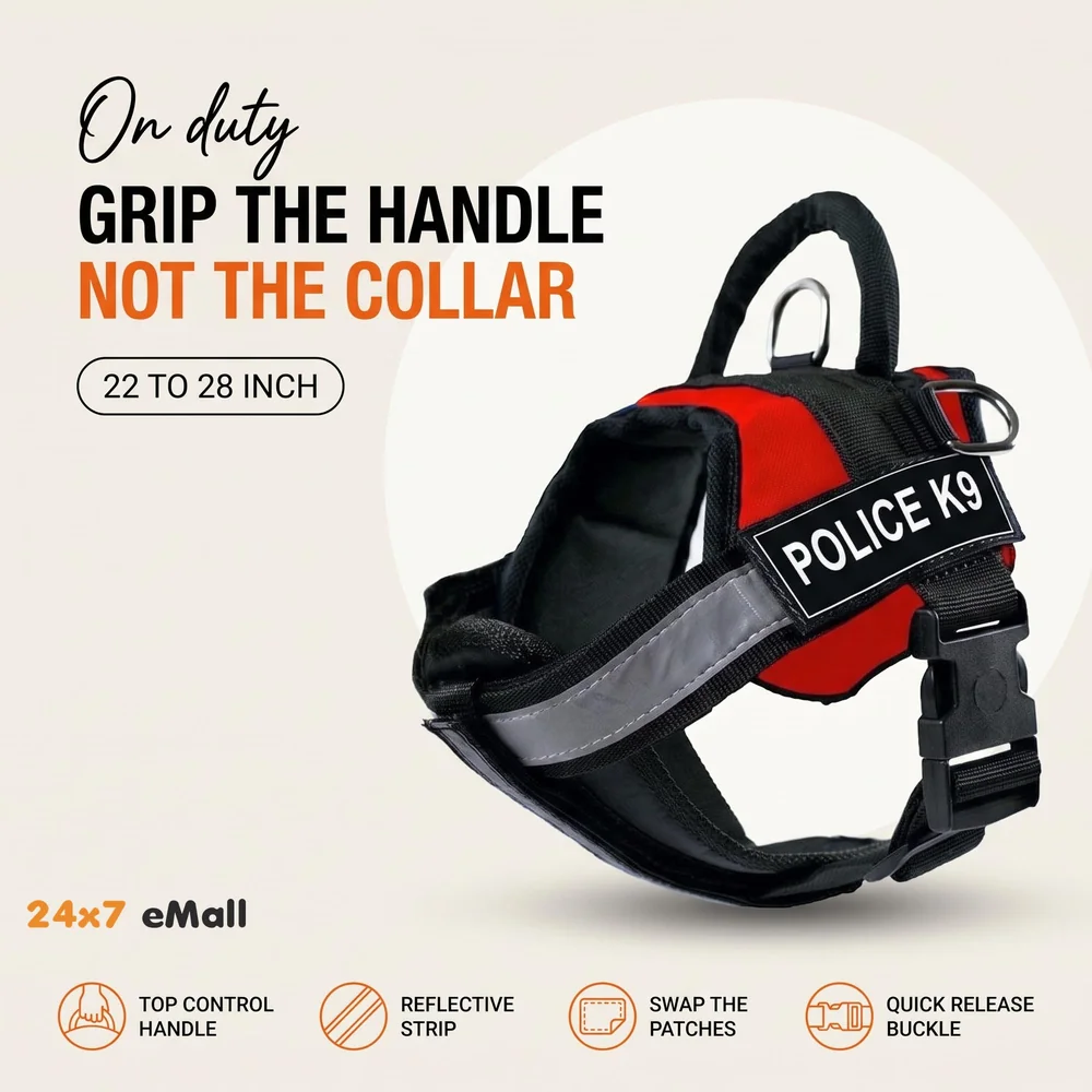 Dog K9 Police Harness Dog Vest with Hook and Loop Straps and Handle and Adjustable (Medium - 22-28 Inch Girth, Red)