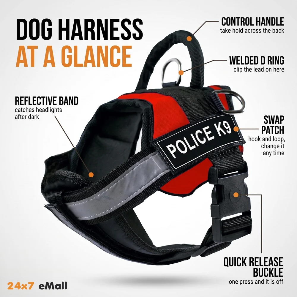 Dog K9 Police Harness Dog Vest with Hook and Loop Straps and Handle and Adjustable (Medium - 22-28 Inch Girth, Red)