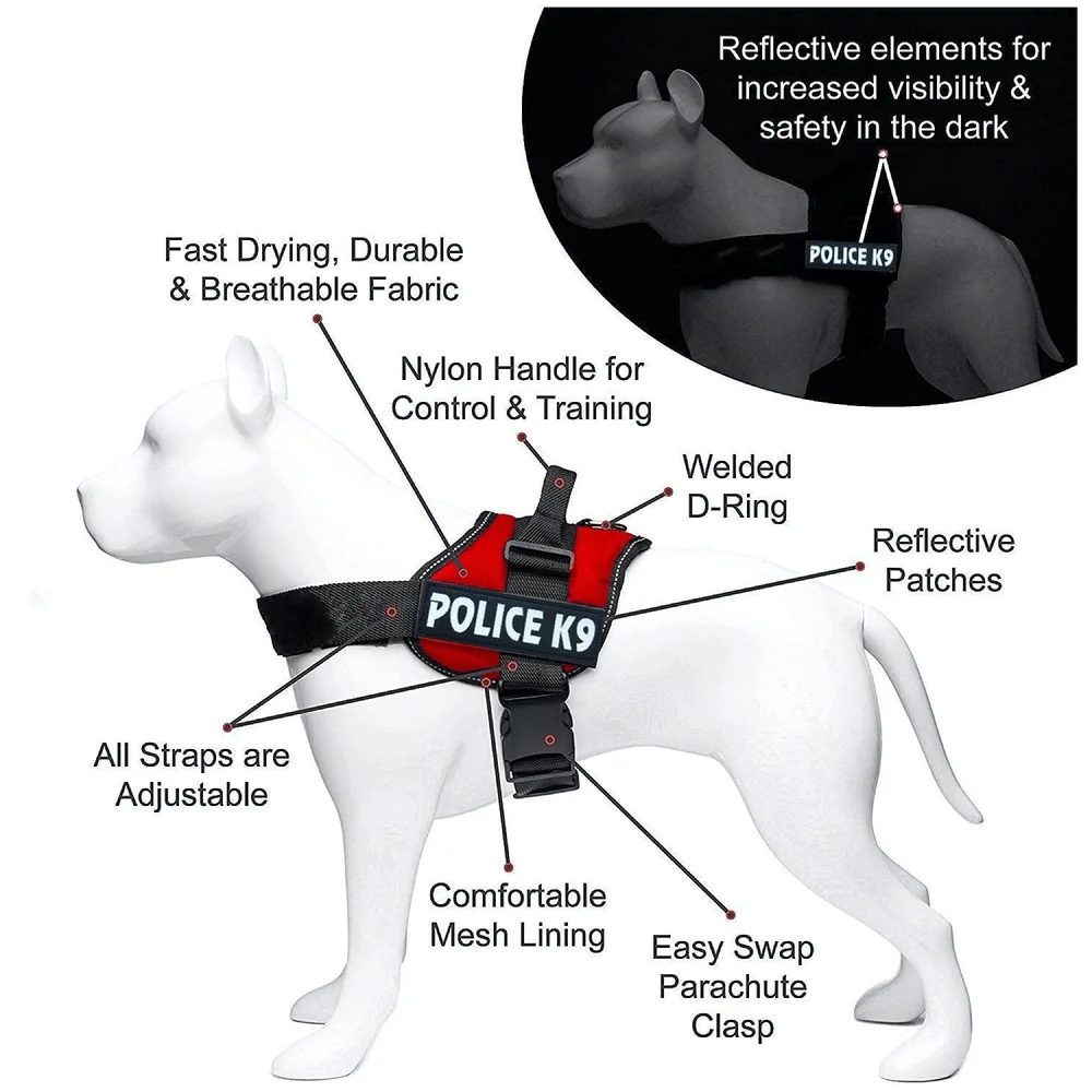 Dog K9 Police Harness Dog Vest with Hook and Loop Straps and Handle and Adjustable (Medium - 22-28 Inch Girth, Red)