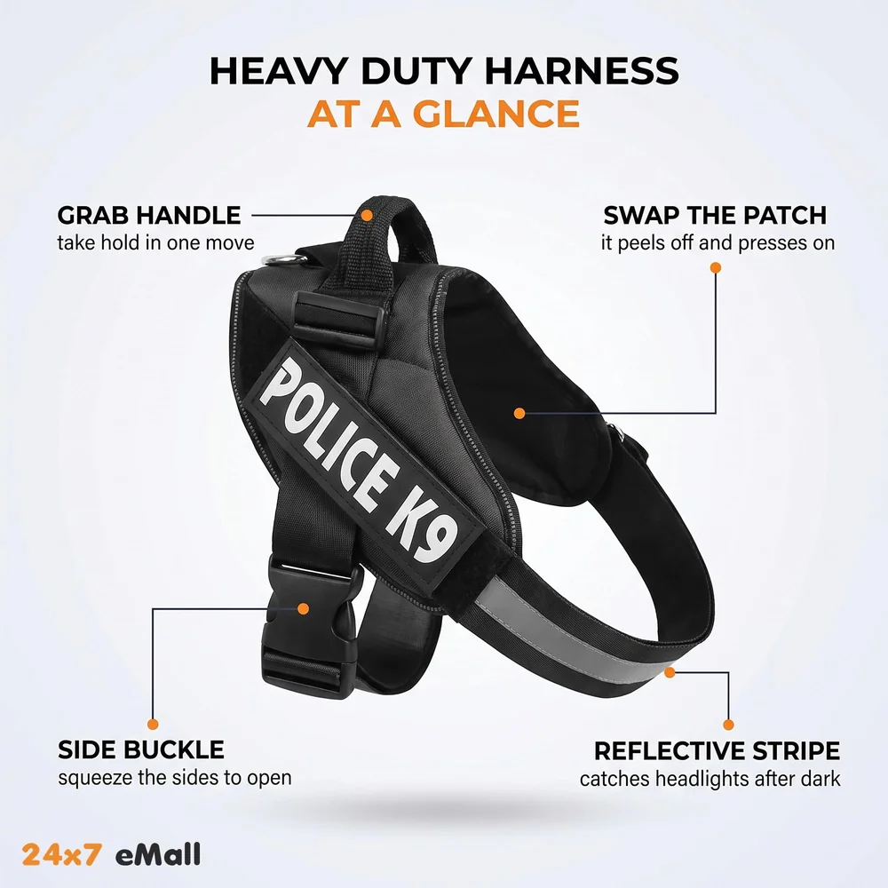 Dog K9 Police Dog Harness Vest with Hook and Loop Straps and Handle and Adjustable (XL- 28-38 Inch Girth, Black),210 gram