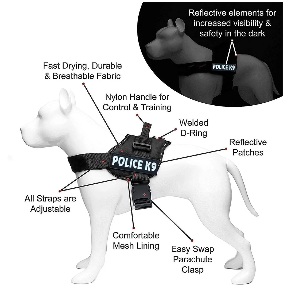 Dog K9 Police Dog Harness Vest with Hook and Loop Straps and Handle and Adjustable (XL- 28-38 Inch Girth, Black),210 gram