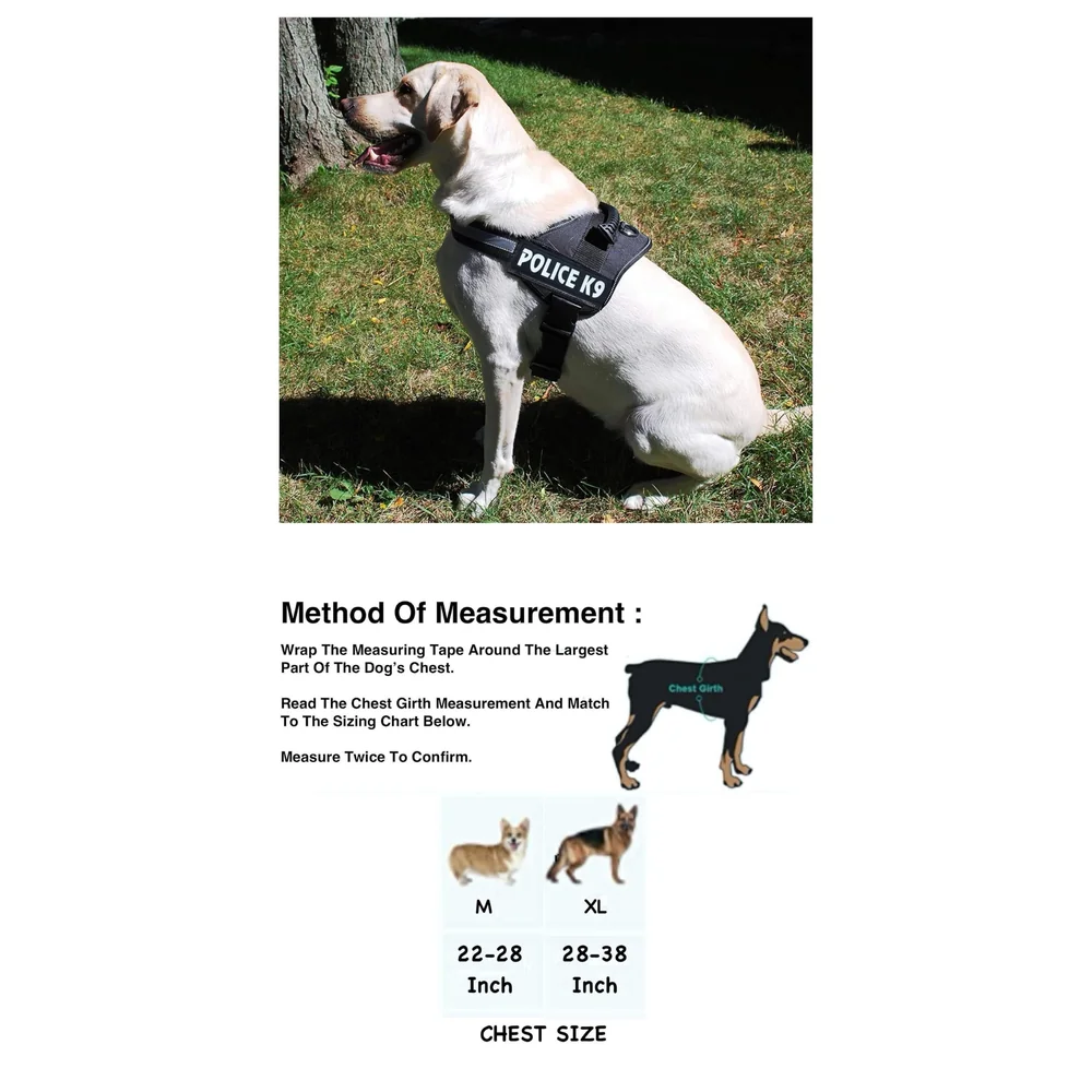 Dog K9 Police Dog Harness Vest with Hook and Loop Straps and Handle and Adjustable (XL- 28-38 Inch Girth, Black),210 gram