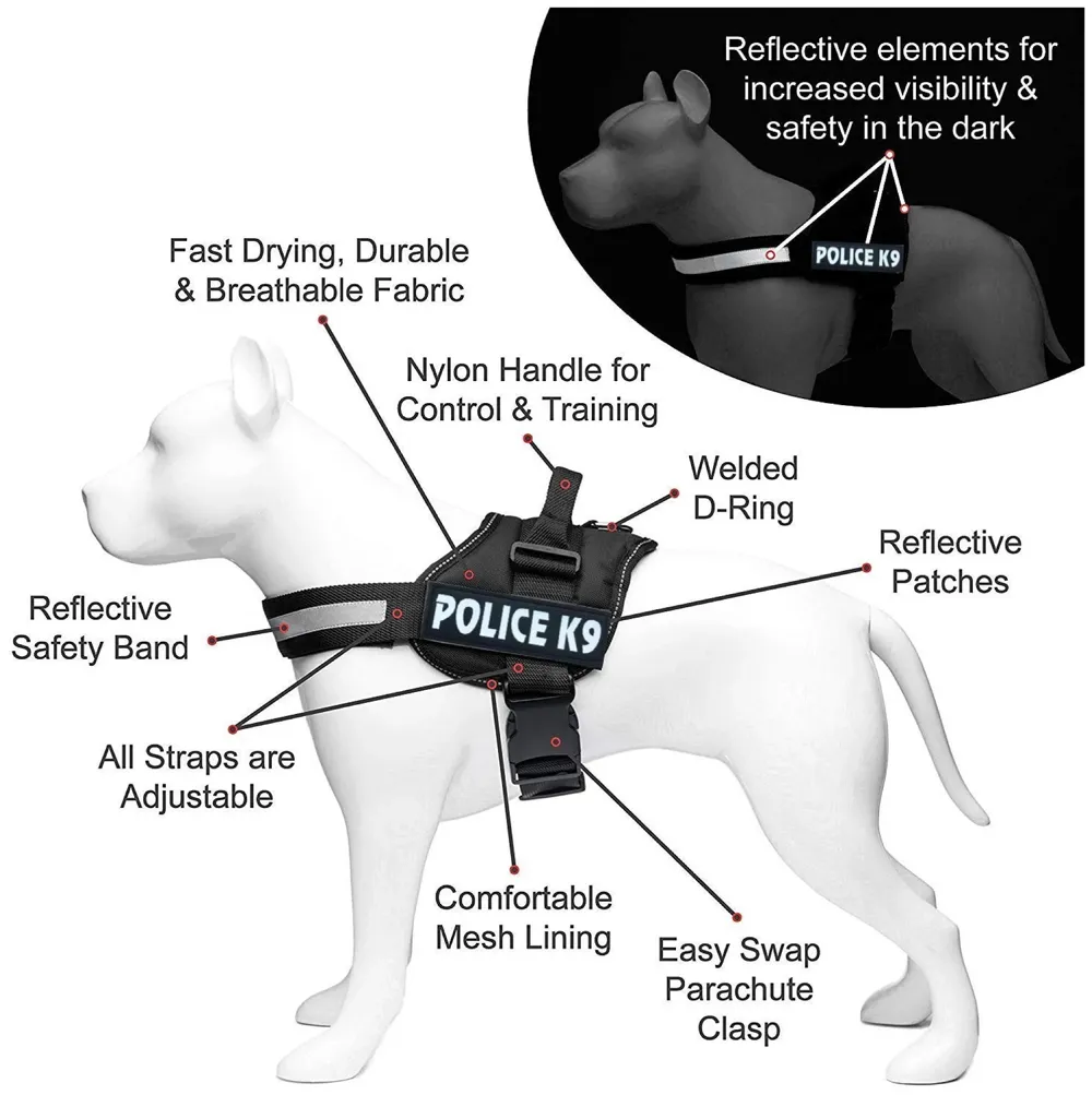 Dog K9 Police Dog Vest with Hook and Loop Straps and Handle and Adjustable (XL2, Black)