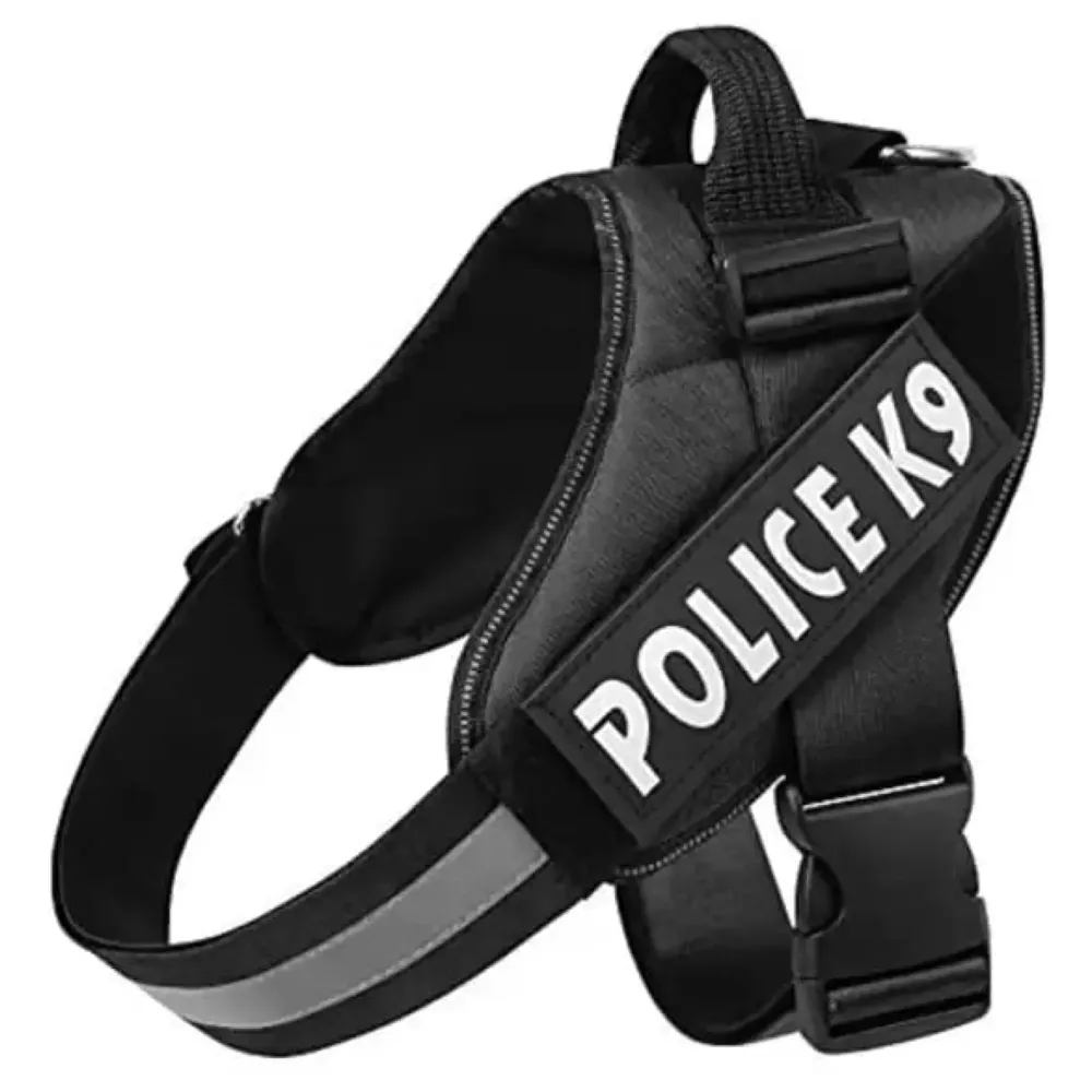 Dog K9 Police Dog Harness Vest with Hook and Loop Straps and Handle and Adjustable (M- 22-28 Inch Girth, Black)