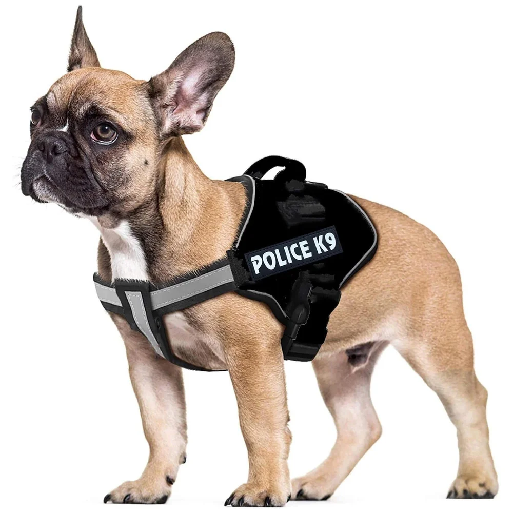 Dog K9 Police Dog Harness Vest with Hook and Loop Straps and Handle and Adjustable (M- 22-28 Inch Girth, Black)