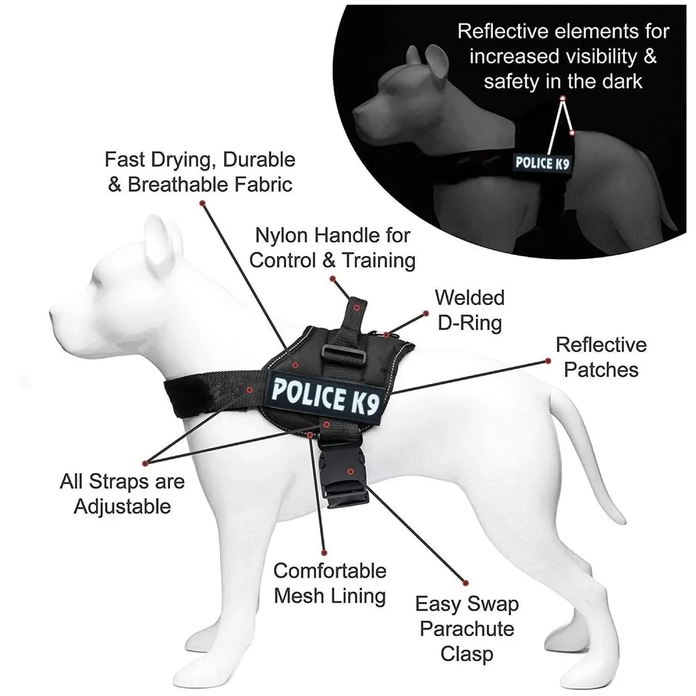 Dog K9 Police Harness Dog Vest Combo with 5ft Leash with Handle and Adjustable XL- 28-38 Inch Girth