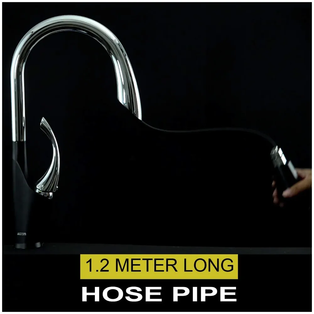 Pull Out Kitchen Sink Mixer with 360 Swivel Spout and Pull-Down 3-Flow Sprayer/Black and Chrome Finish Sink Faucet, Sink Tap, Black, Brass Material