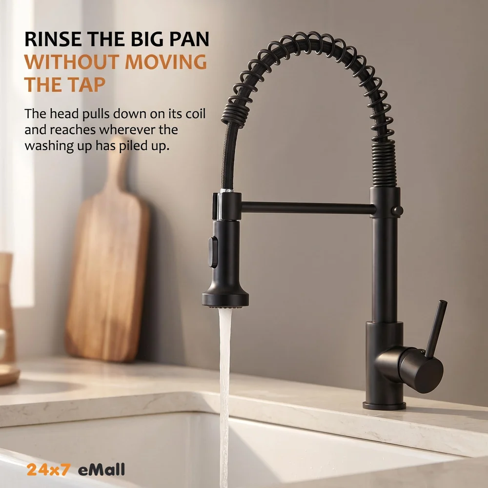 Black Kitchen Faucet 2 Modes, Swivel Body and Bendable Pipe with Holder hot and Cold Water 16 inch x 8.6 Inch