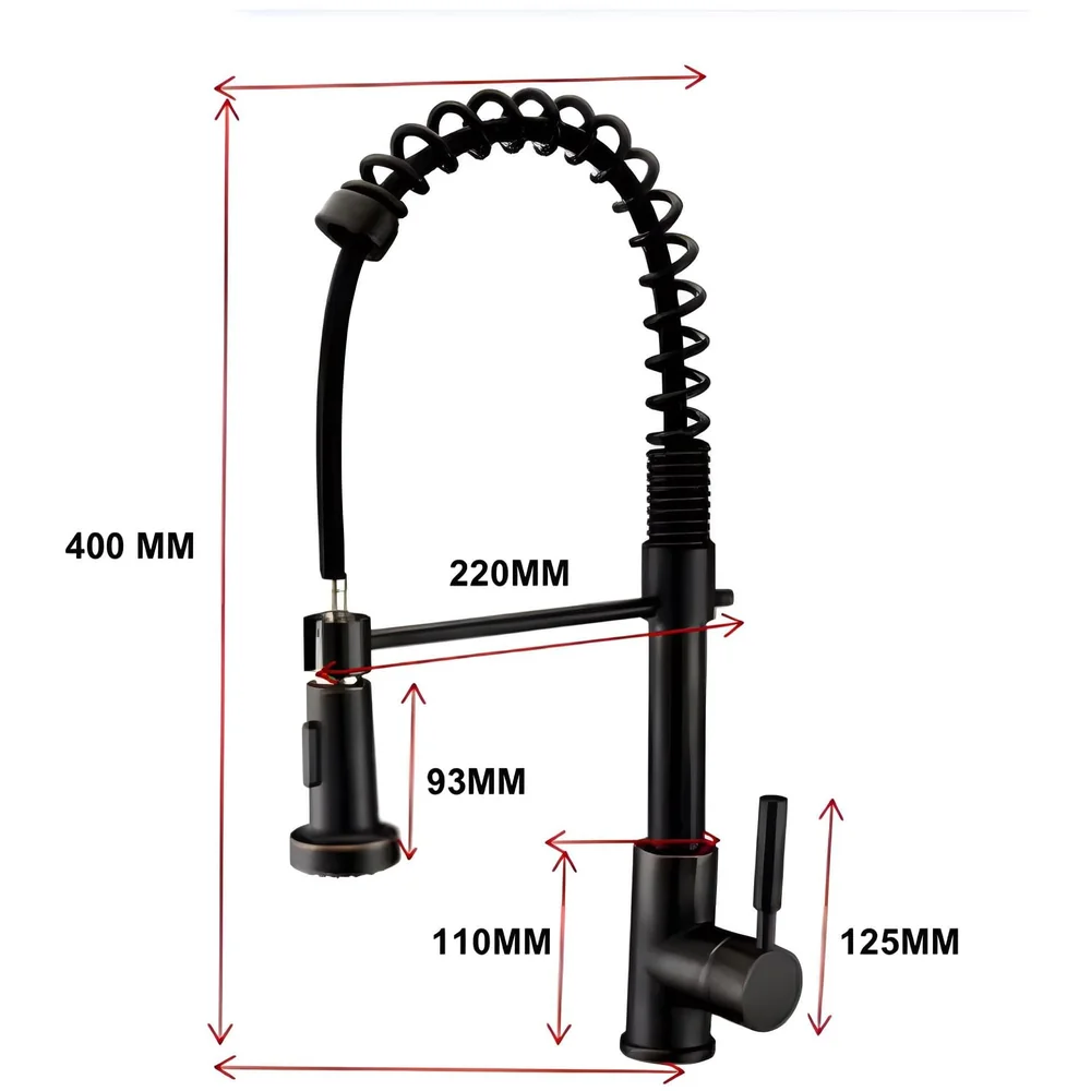 Black Kitchen Faucet 2 Modes, Swivel Body and Bendable Pipe with Holder hot and Cold Water 16 inch x 8.6 Inch