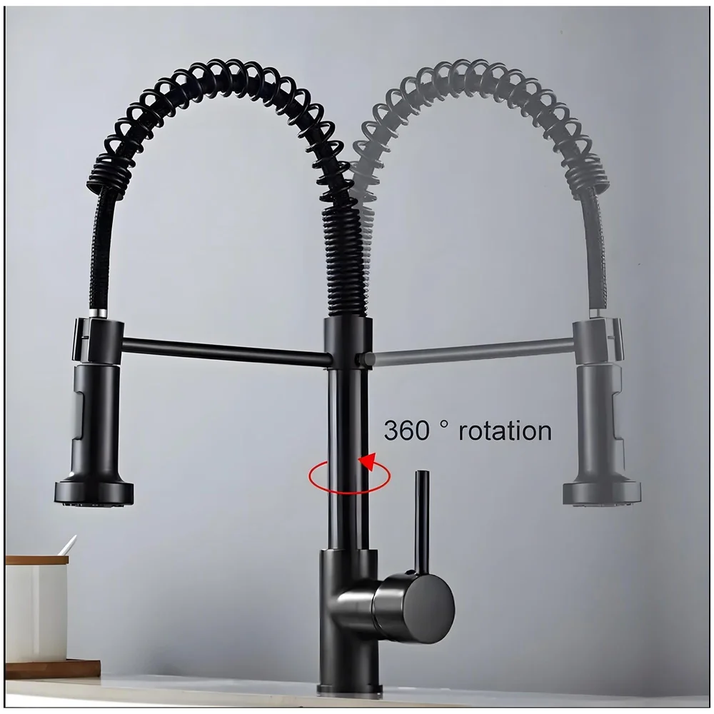 Black Kitchen Faucet 2 Modes, Swivel Body and Bendable Pipe with Holder hot and Cold Water 16 inch x 8.6 Inch