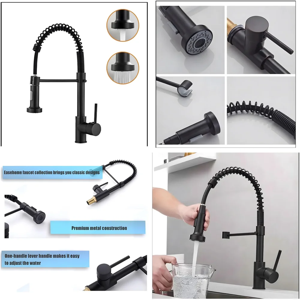 Black Kitchen Faucet 2 Modes, Swivel Body and Bendable Pipe with Holder hot and Cold Water 16 inch x 8.6 Inch