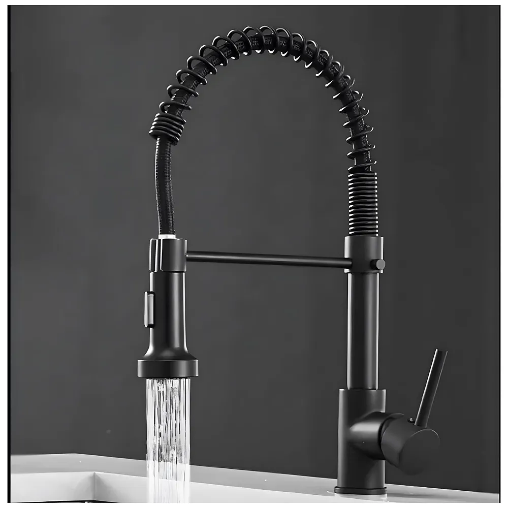 Black Kitchen Faucet 2 Modes Swivel Bendable Pipe Hot Cold 16in
