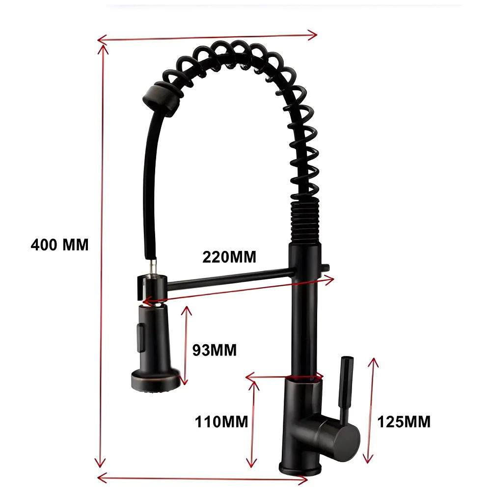 Black Kitchen Faucet 2 Modes Swivel Bendable Pipe Hot Cold 16in