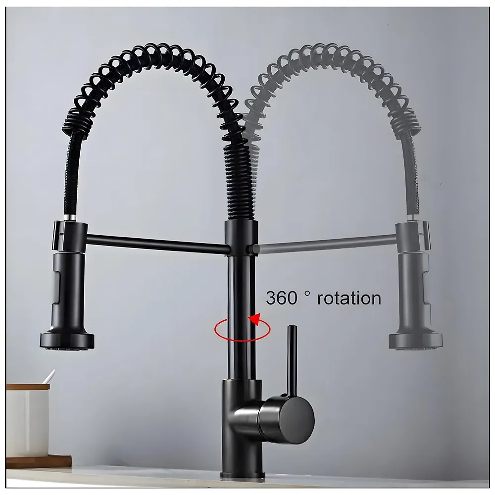Black Kitchen Faucet 2 Modes Swivel Bendable Pipe Hot Cold 16in