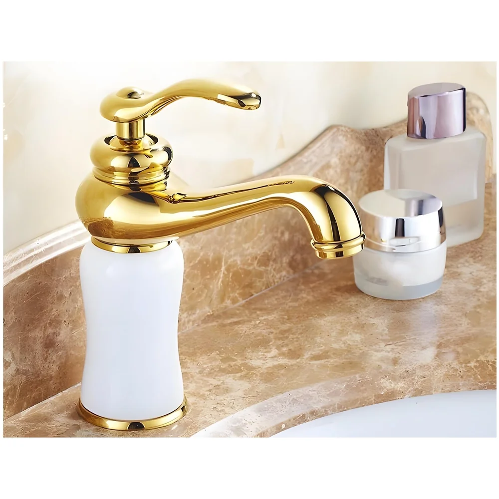 White Gold Marble Basin Tap Faucet Mixer Jade Petite 20 cm Tall