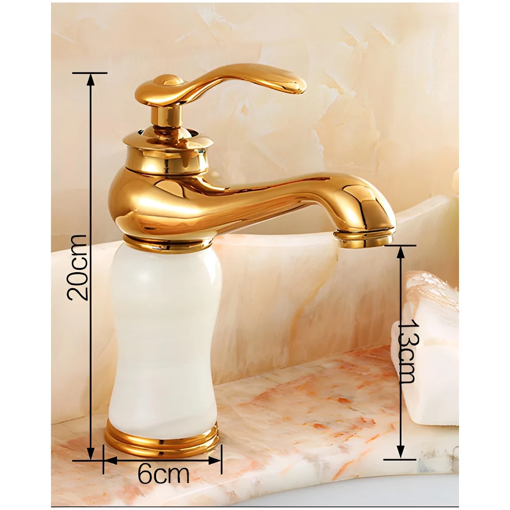 White Gold Marble Basin Tap Faucet Mixer Jade Petite 20 cm Tall