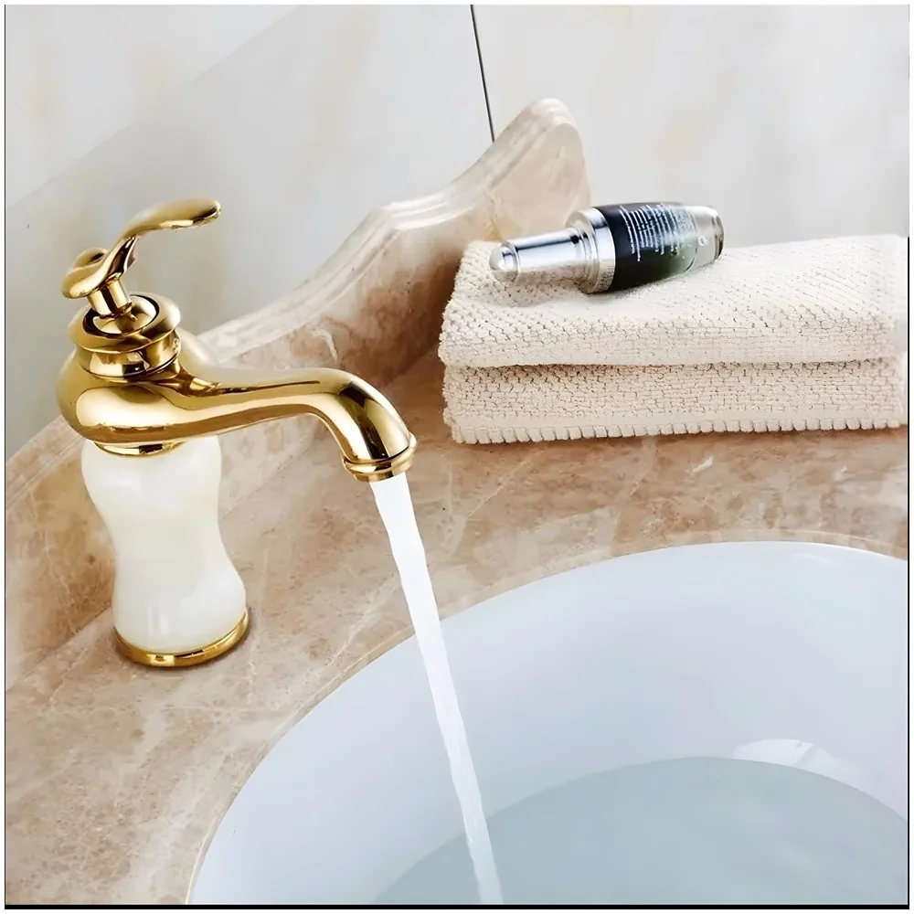 White Gold Marble Basin Tap Faucet Mixer Jade Petite 20 cm Tall
