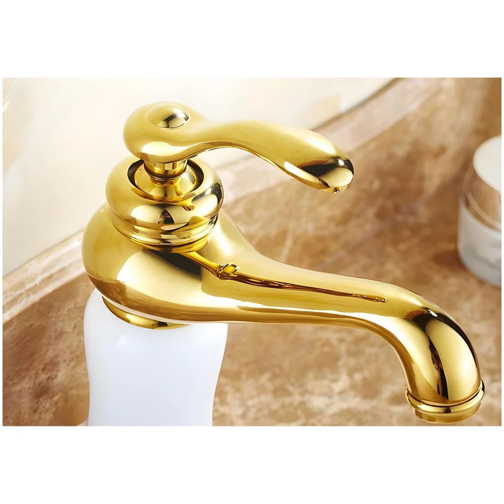 White Gold Marble Basin Tap Faucet Mixer Jade Petite 20 cm Tall