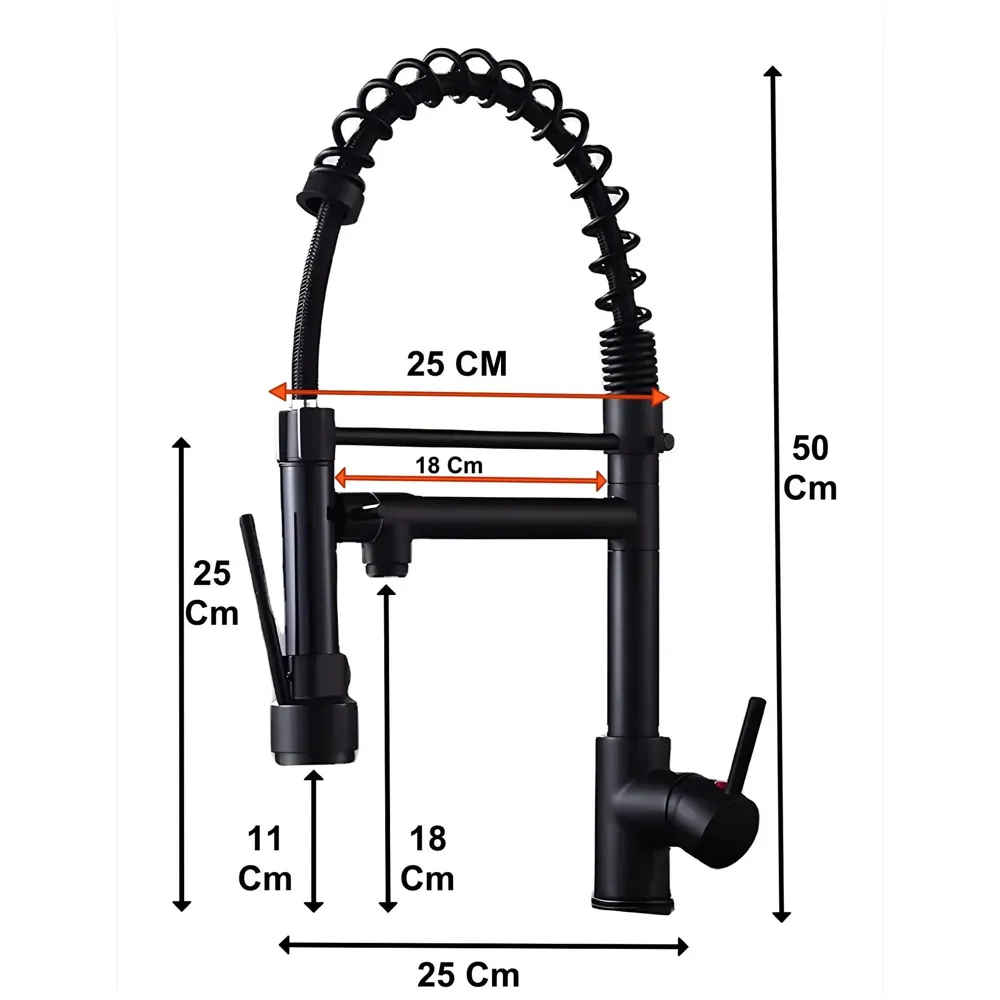Black Kitchen Faucet 2 in 1, 2 Modes, Swivel Body and Bendable Pipe with Holder hot and Cold Water Mixer 50 Cm x 25 Cm, 360 Degree Rotation