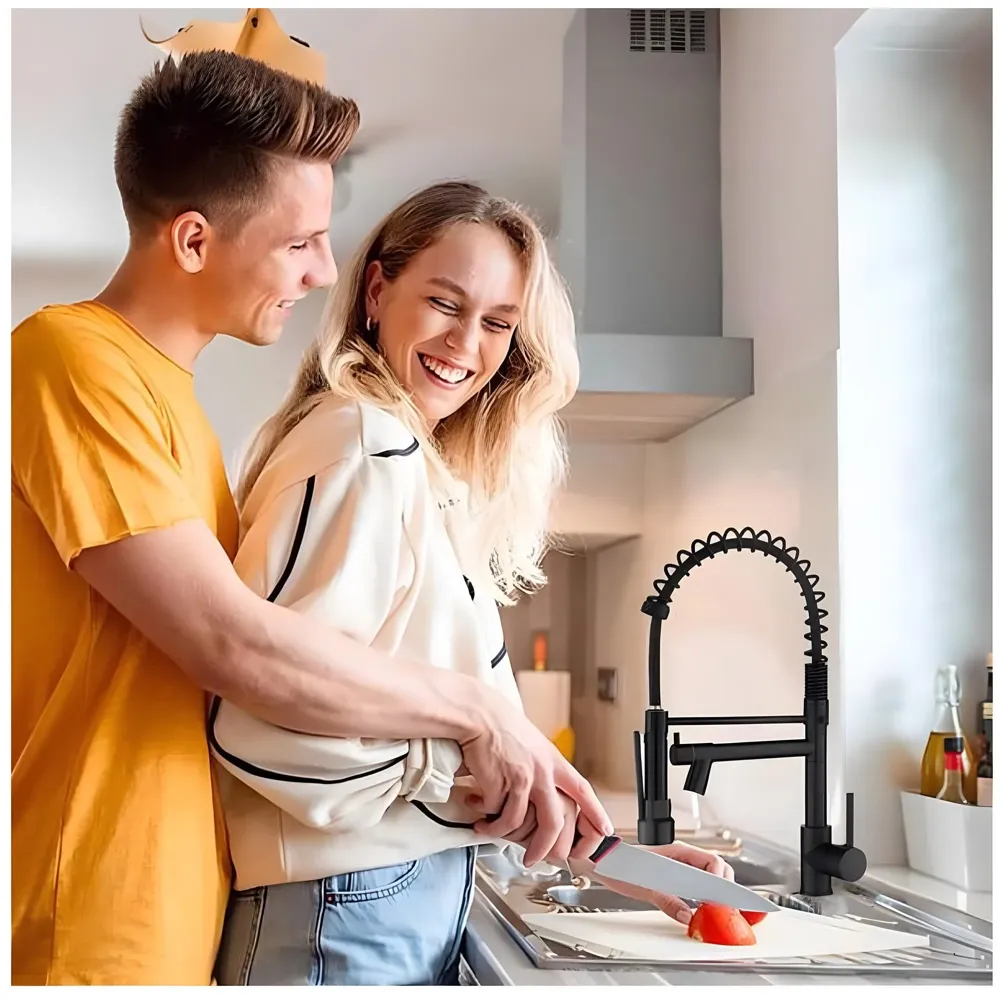 Black Kitchen Faucet 2 in 1, 2 Modes, Swivel Body and Bendable Pipe with Holder hot and Cold Water Mixer 50 Cm x 25 Cm, 360 Degree Rotation