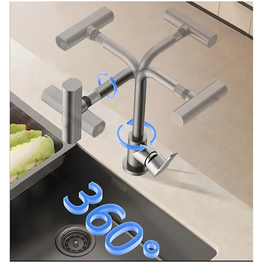 3 in 1 Black Kitchen Faucet Mixer Swivel Pull Out Sprayer 36 cm