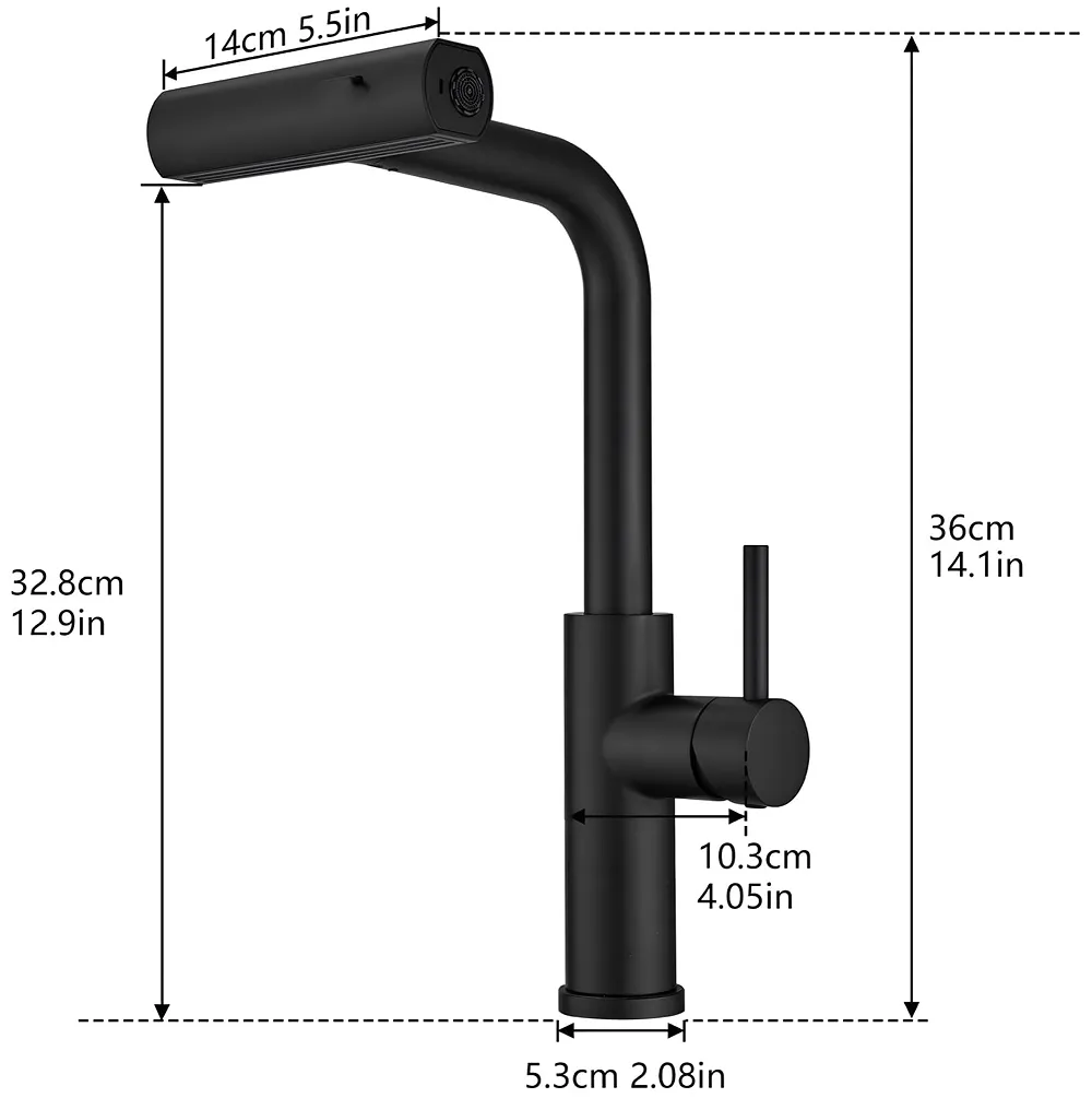 3 in 1 Black Kitchen Faucet Mixer Swivel Pull Out Sprayer 36 cm