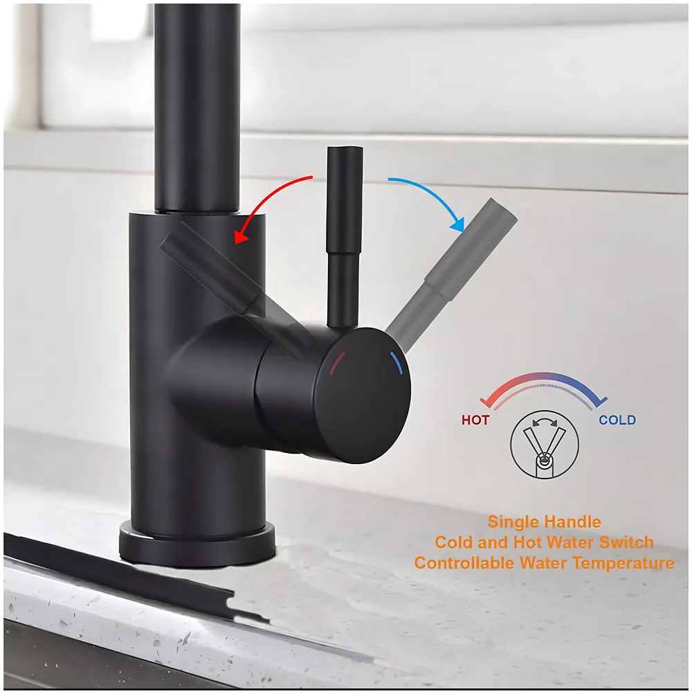 3 in 1 Black Kitchen Faucet Mixer Swivel Pull Out Sprayer 36 cm