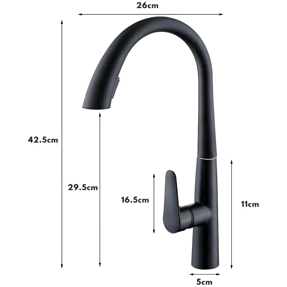 Kitchen Tap Pull Out Kitchen Sink Mixer with 2-Flow Sprayer Black Colour Finish Sink Faucet, Sink Tap, Black, Zinc Material 42.5cm x 26cm Hot and Cold Water