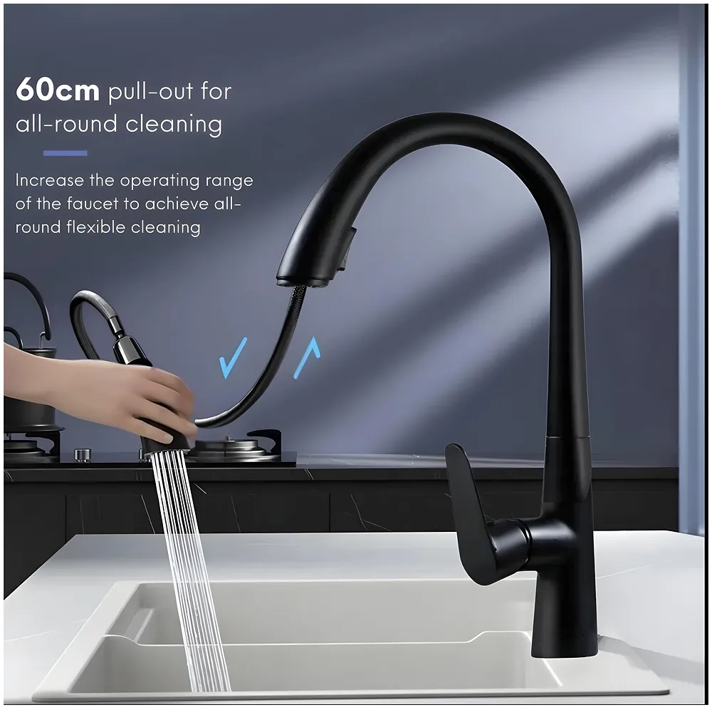 Kitchen Tap Pull Out Mixer 2 Flow Sprayer Black 42.5x26 cm Tap