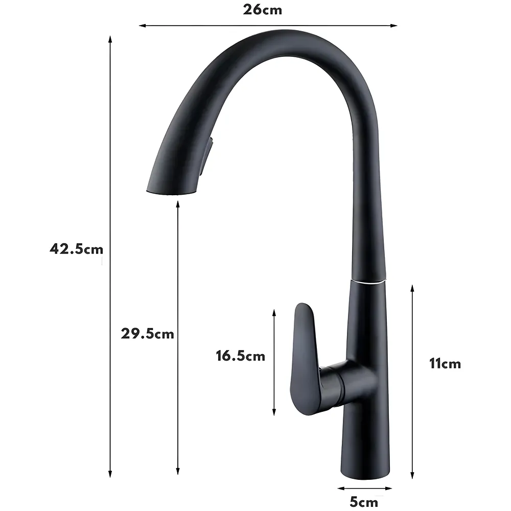 Kitchen Tap Pull Out Mixer 2 Flow Sprayer Black 42.5x26 cm Tap